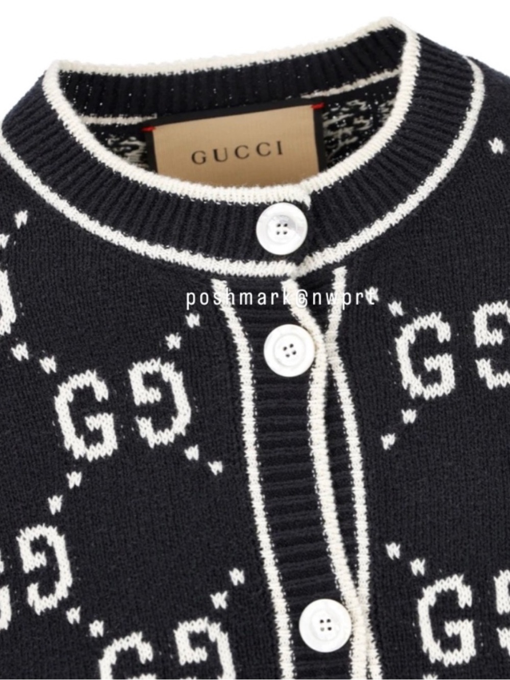 GUCCI GG Supreme Logo Cardigan Sweater Black Ivory White Cotton XS 0 2 - Picture 6 of 14